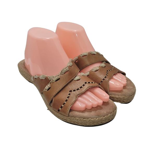 Clarks Artisan Collection Brown Leather Espadrille Slide Sandals - Picture 4 of 13